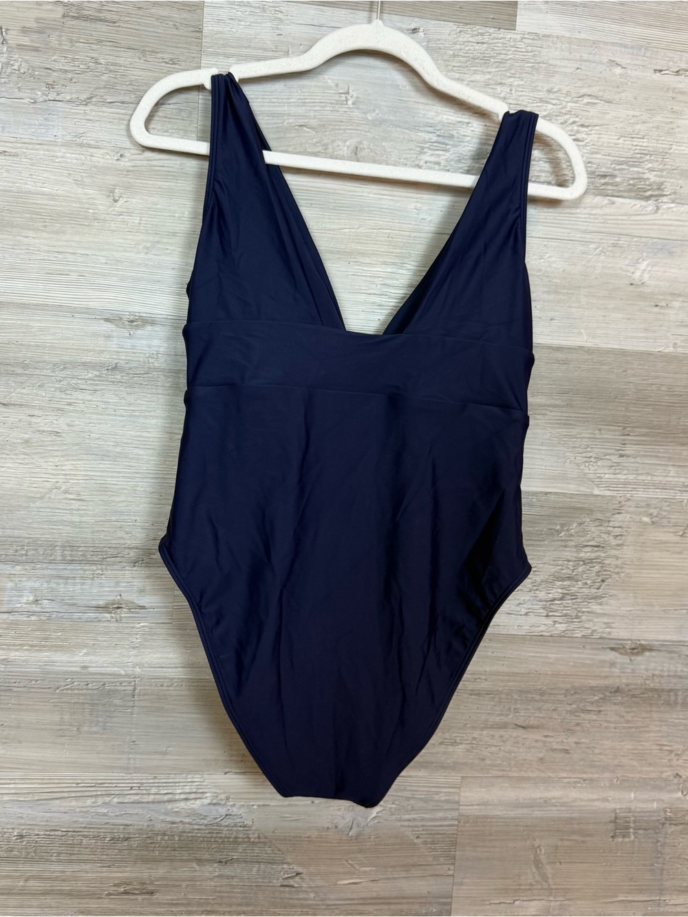 NWT Quince Italian Plunge One Piece Swimsuit Large Deep Navy Recycled Blue L - Picture 8 of 9